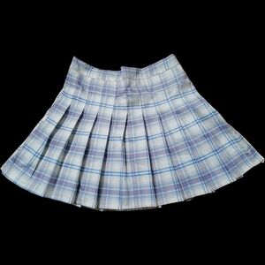 ☔️ 30"W，purple ,blue &  beige plaid pleated skirt by Sangtree